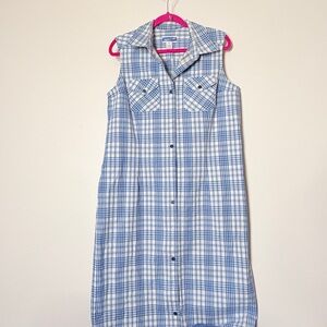 Pendleton Blue and White Plaid Sleeveless Shirt Dress